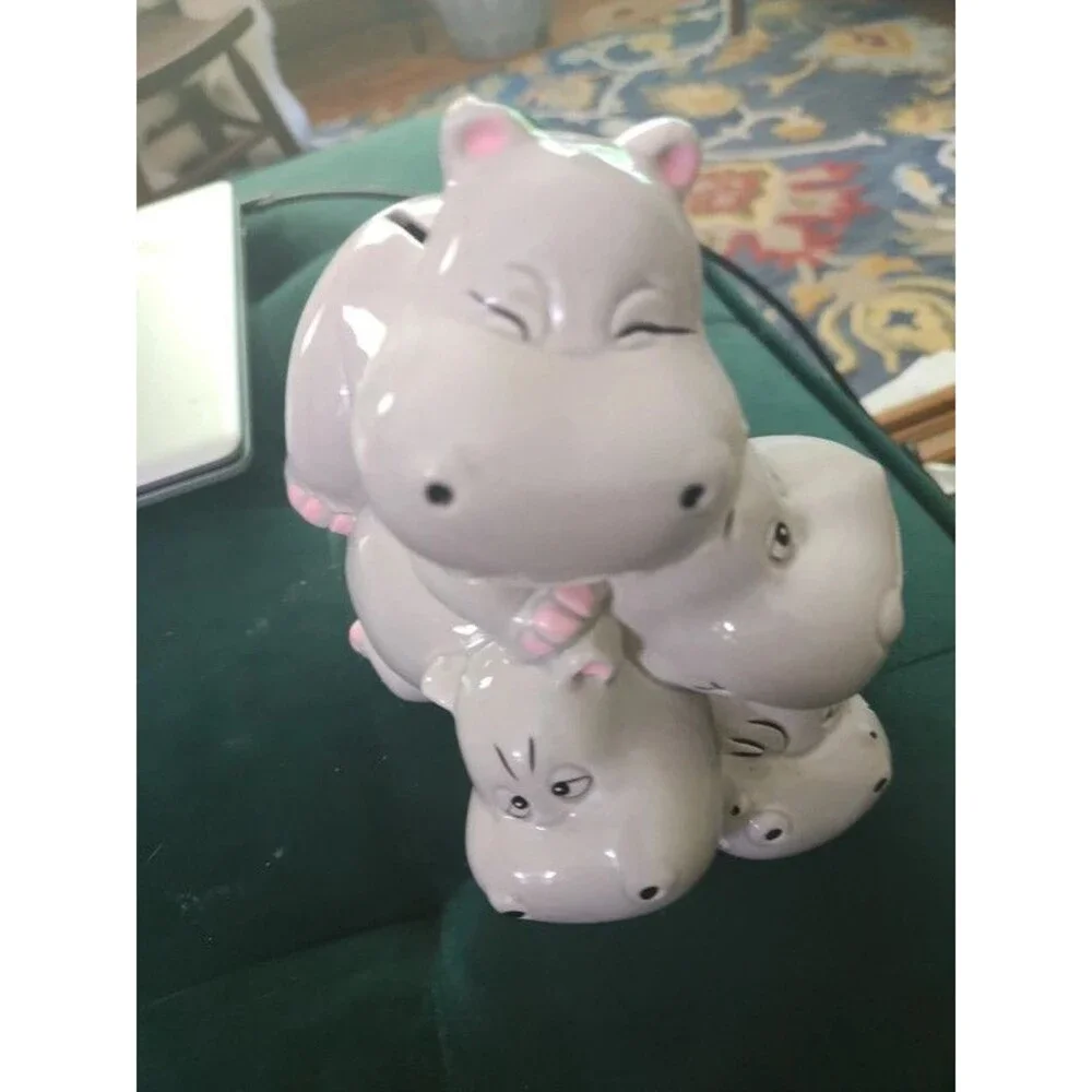 Vintage Pile of Hippos Bank Vintage Ceramic 4 Hippos, Pristine & Beyond Cute!
